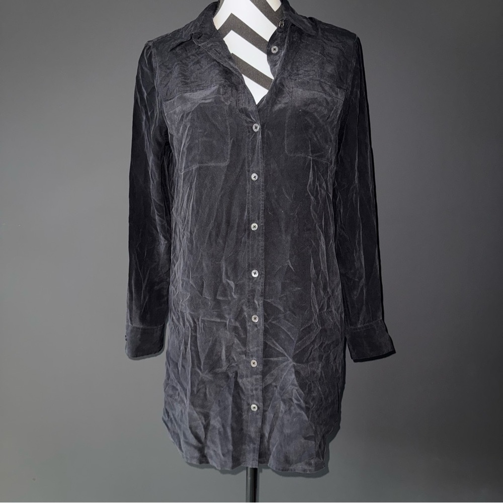 EQUIPMENT 100% Silk Long Sleeve Top Button Tunic Black size Small